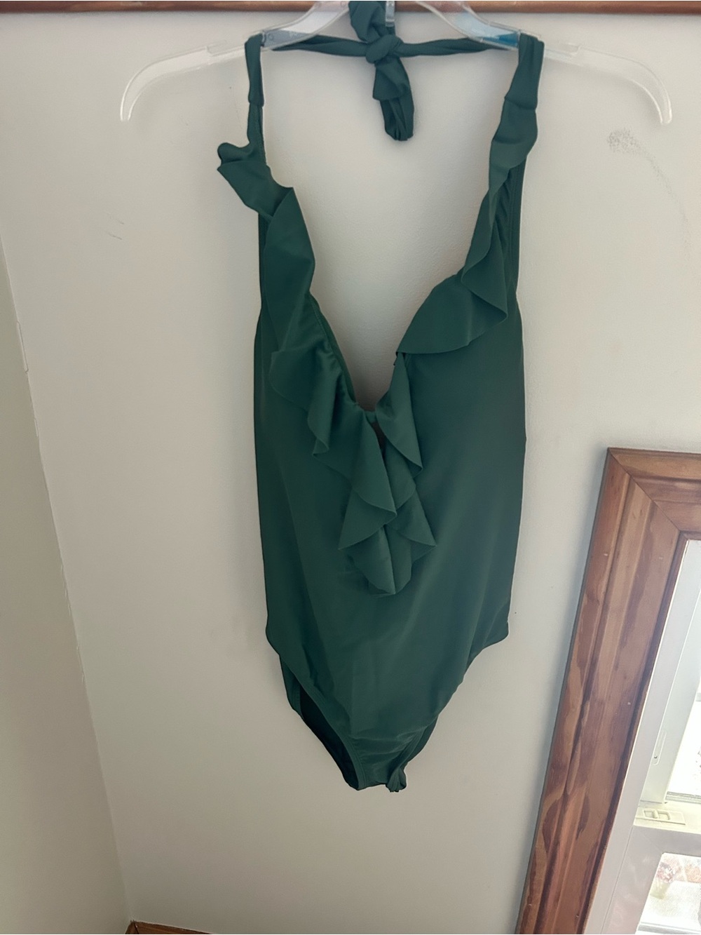 Ruffled Halter One-Piece Swimsuit in Deep Green